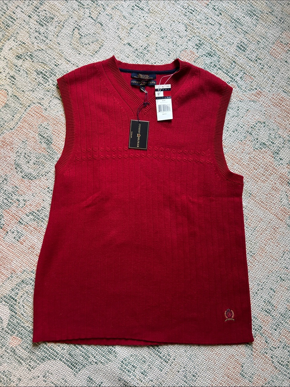 Tommy Hilfiger Red V-Neck Sleeveless Knit Sweater Vest